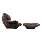 Fauteuil et ottoman Marsala en cuir marron par Michel Ducaroy pour  Ligne Roset