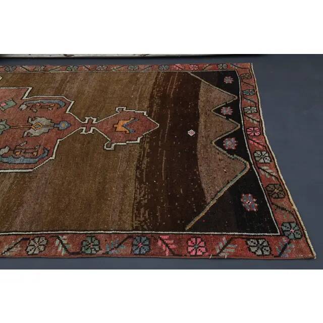 Vintage Turkish Oushak Handmade Wool Cotton Brown Runner Rug 165x417