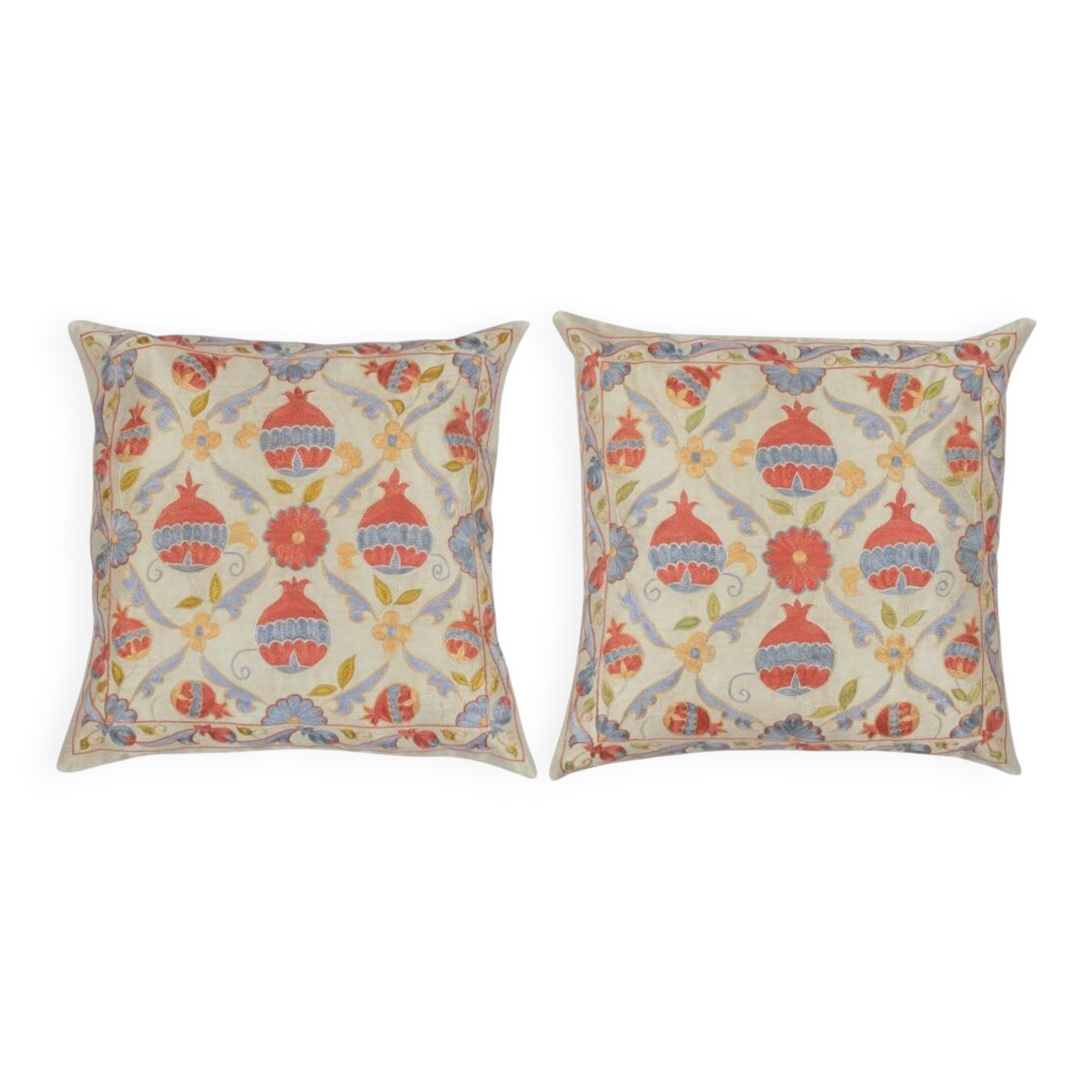 SET OF 2 - 100% Silk Accent Pillow Covers. Embroidered Cushions. Handmade Throw Pillows. Traditional Toss Pillows