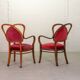 Chaises d'appoint vintage en bois et velours rouge en forme de cœur. Lot de 2. Années 1950.