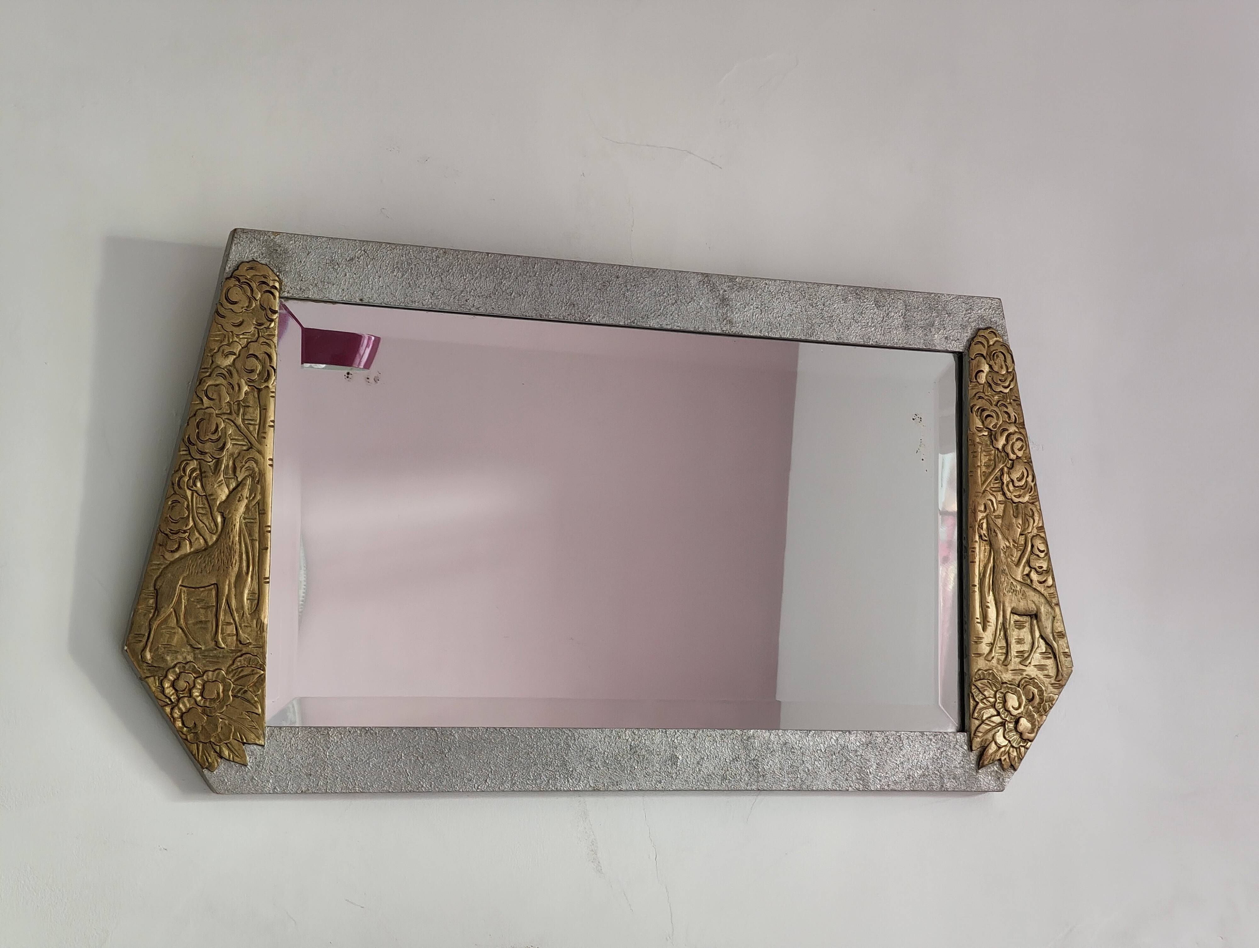 Art Deco wooden mirror with bevelled glass