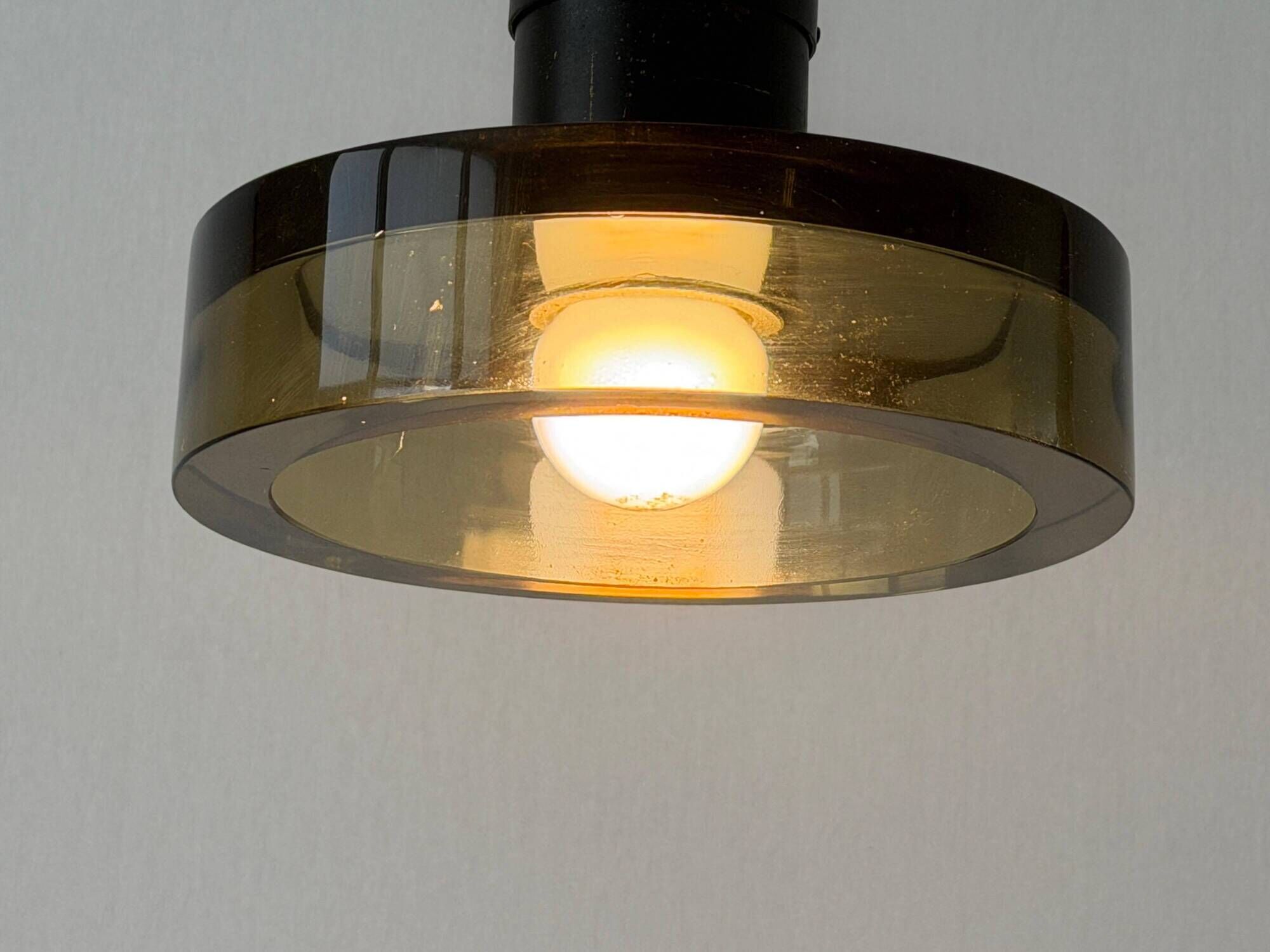 Flush mount in glass and yellow-brown metal by Seguso, 1950s, Italy.