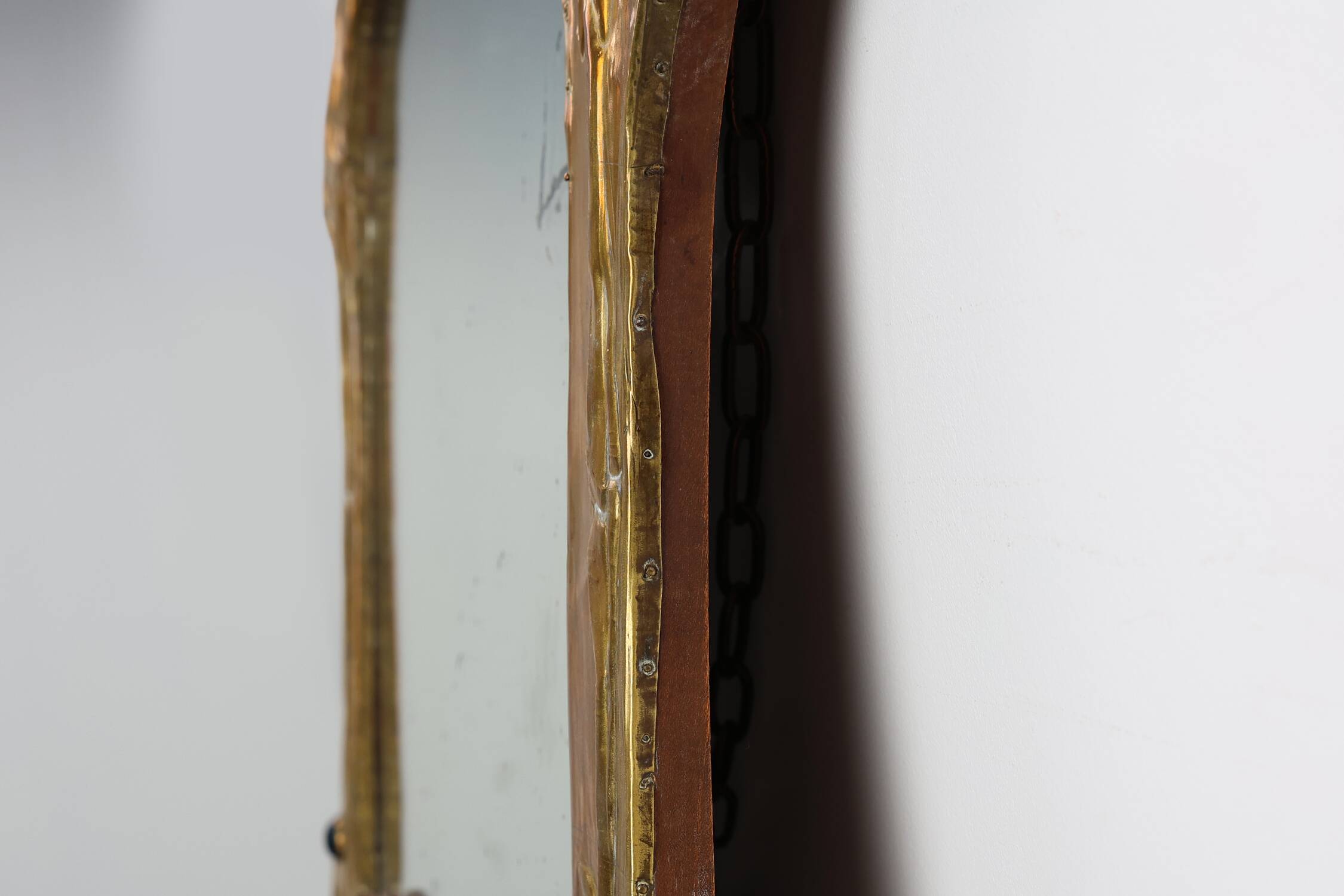 Art Nouveau Mirror in Brass and Glass Inlay, Signed A.H. Villaket, France