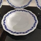 4 soup plates white background, blue decor l'Amandinoise 2586