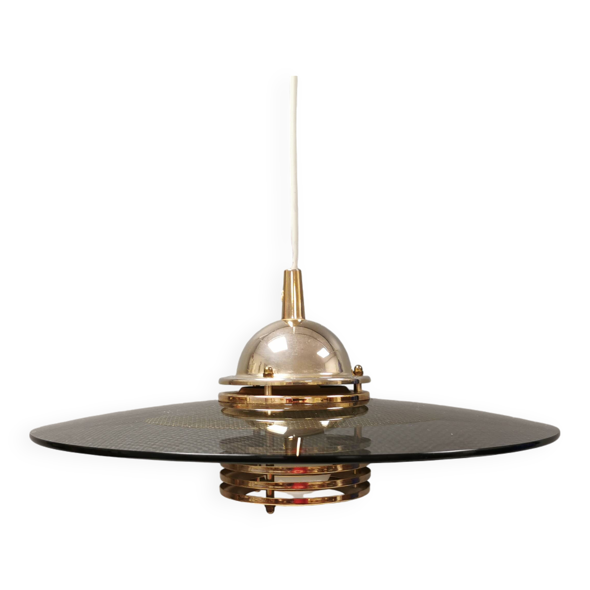 Suspension Belid T 391 en métal doré et verre fumé, par Jan-Eskil Eskilsson dans les années 1980
