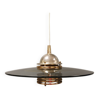 Belid T 391 pendant in gold-colored metal and smoked glass, by Jan-Eskil Eskilsson in the 1980s