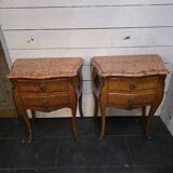 Pair of Louis XV style curved bedside tables in marquetry