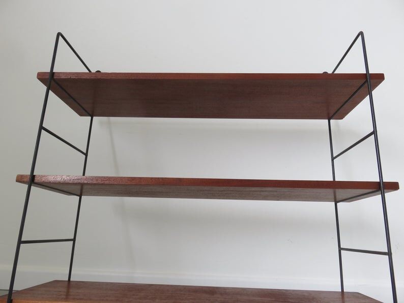 Scandinavian wall shelf modular wood and metal years 60 70