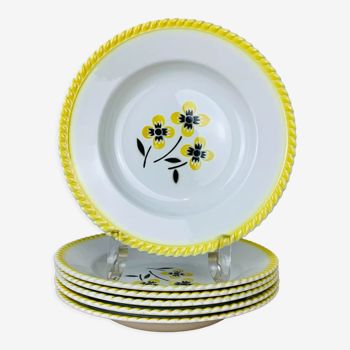 Lot de 6 assiettes creuses en faïence vintage