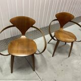 Set of 2 Cherner Norman Designer Armchairs in Solid Walnut
