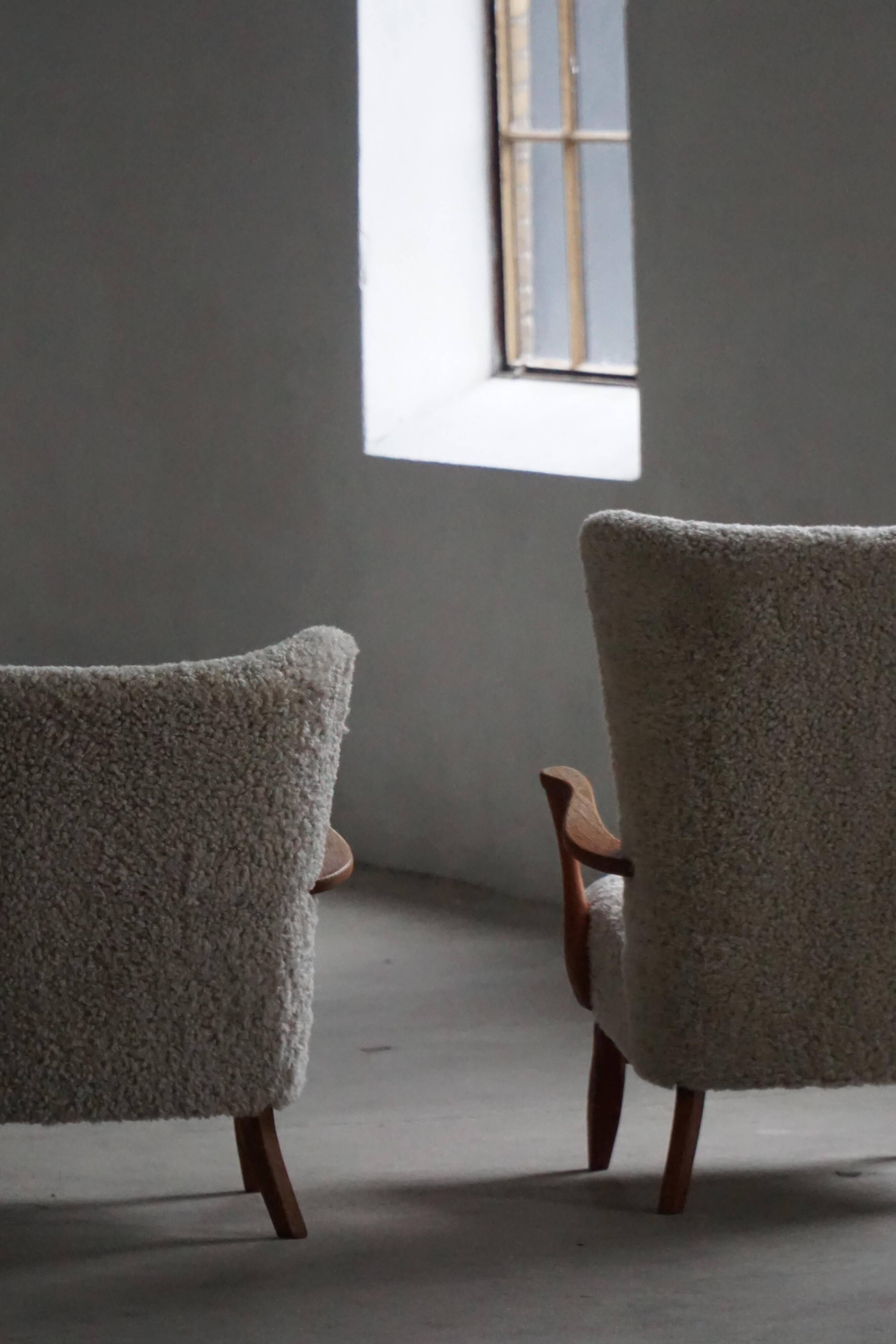 Viggo Boesen, Lounge Chair in Oak and Sheepskin Shearling, Modern Danish, 1950s