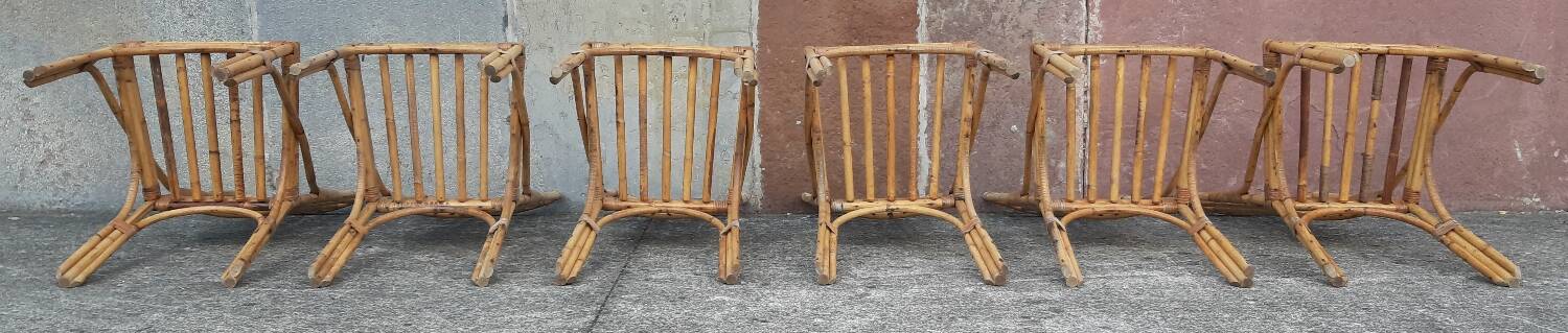 Table and 6 chairs made of bamboo and rattan