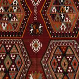 6x15 Wine Red & Green Vintage Kilim Rug, 198x468Cm