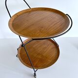 Vintage Scandinavian Serving Bar Cart with Teak Trays
