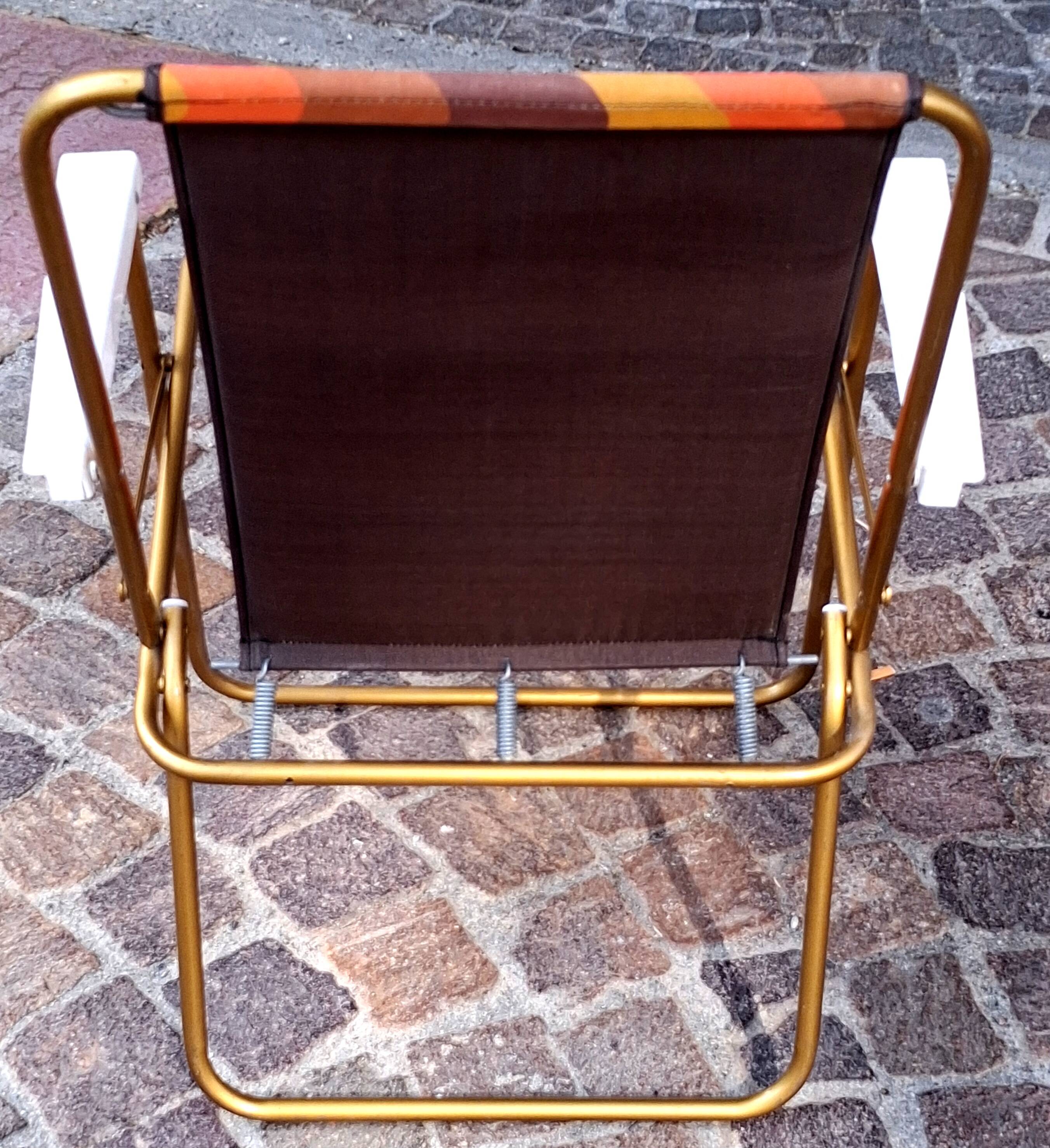 Pair of folding camping chairs, vintage seventies fabric, Lafuma