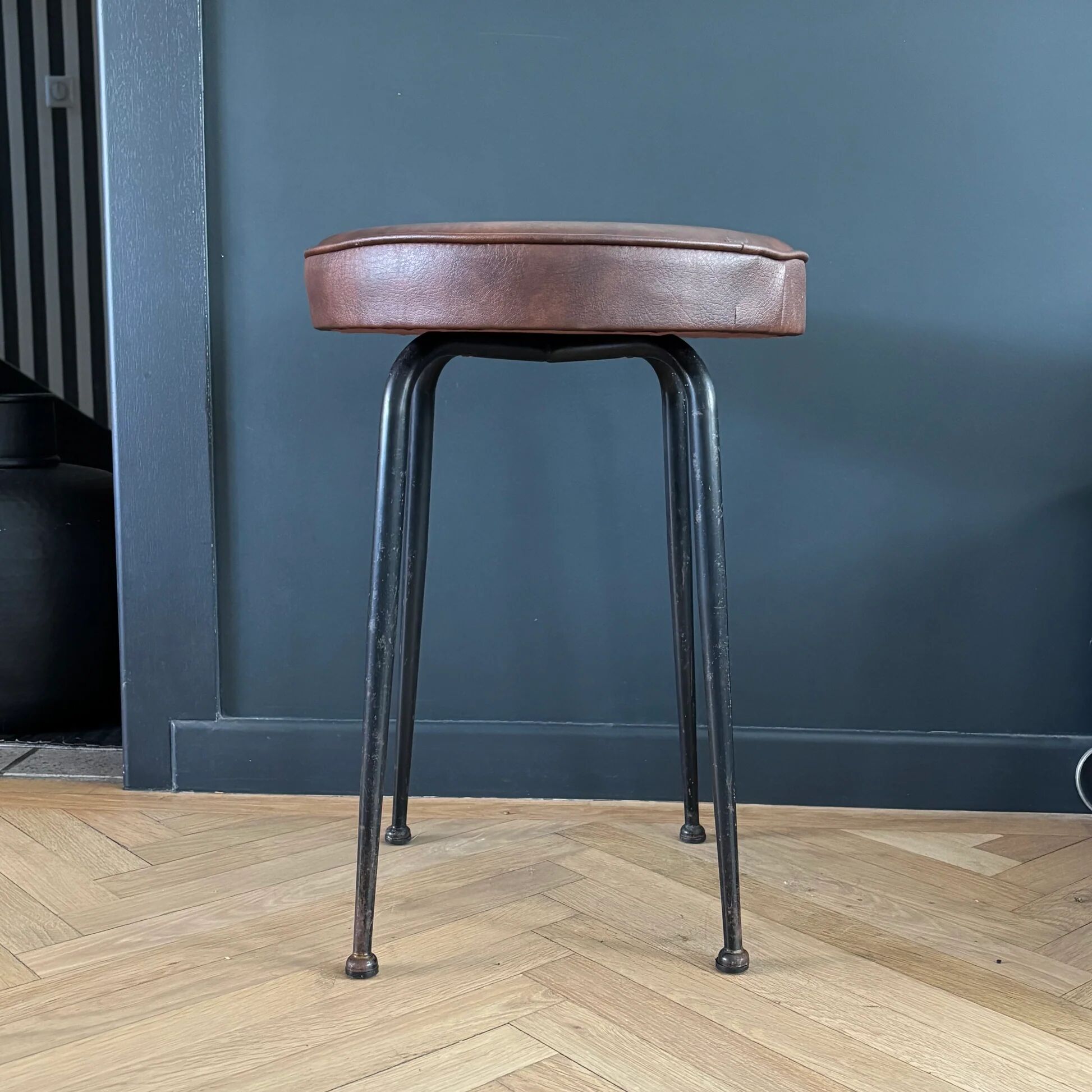 Vintage brown faux leather stool