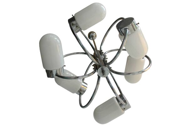 Plafonnier suspendu chromé élégant de style Space Age, années 1970