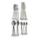 Set of 20 stainless steel cutlery with branch pattern.