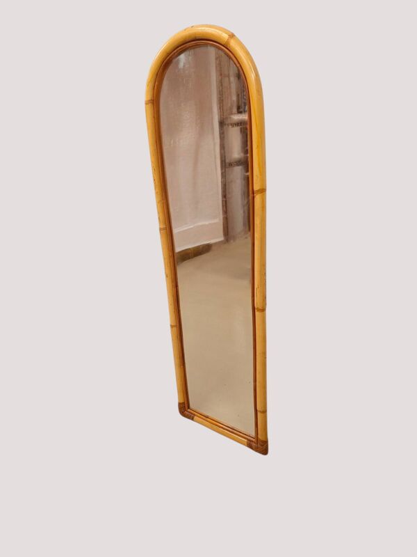 Grand miroir arche vintage en rotin et bambou (120x36 cm) – Style Riviera,