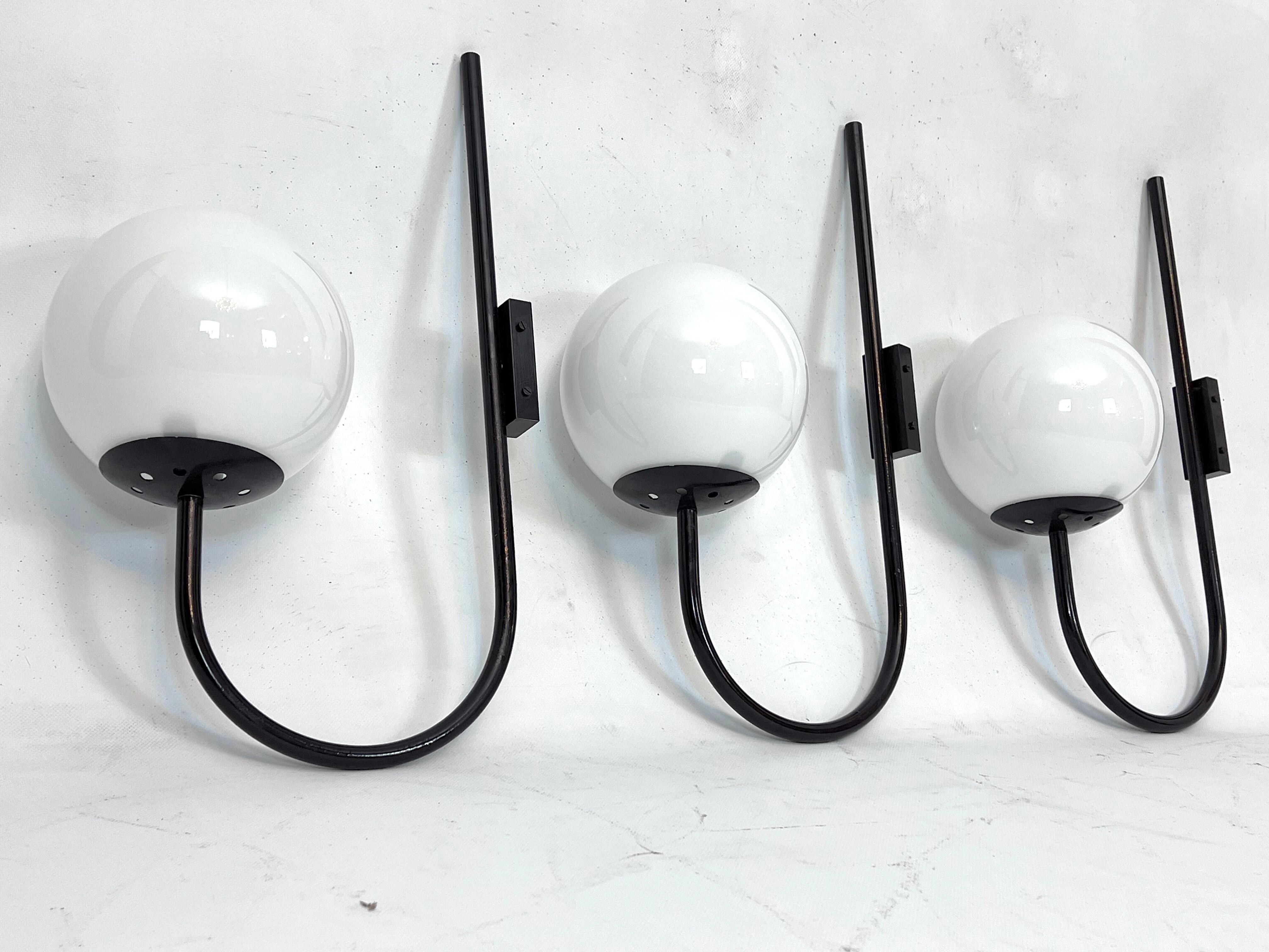 Mid-Century Italian set of three large sphere wall lamps from 60s