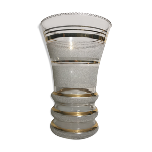 Vase ancien fains Cristalor verrerie de Boom decor doré Belgique vintage