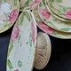 Exclusive antique dessert service in faience/terracotta with slip from 1900.