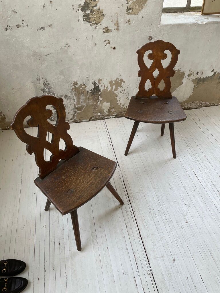 Pair of brutalist Alsatian mountain chairs 19th