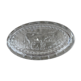 Vintage moulded transparent glass butter - Cow-Blue-60s decoration