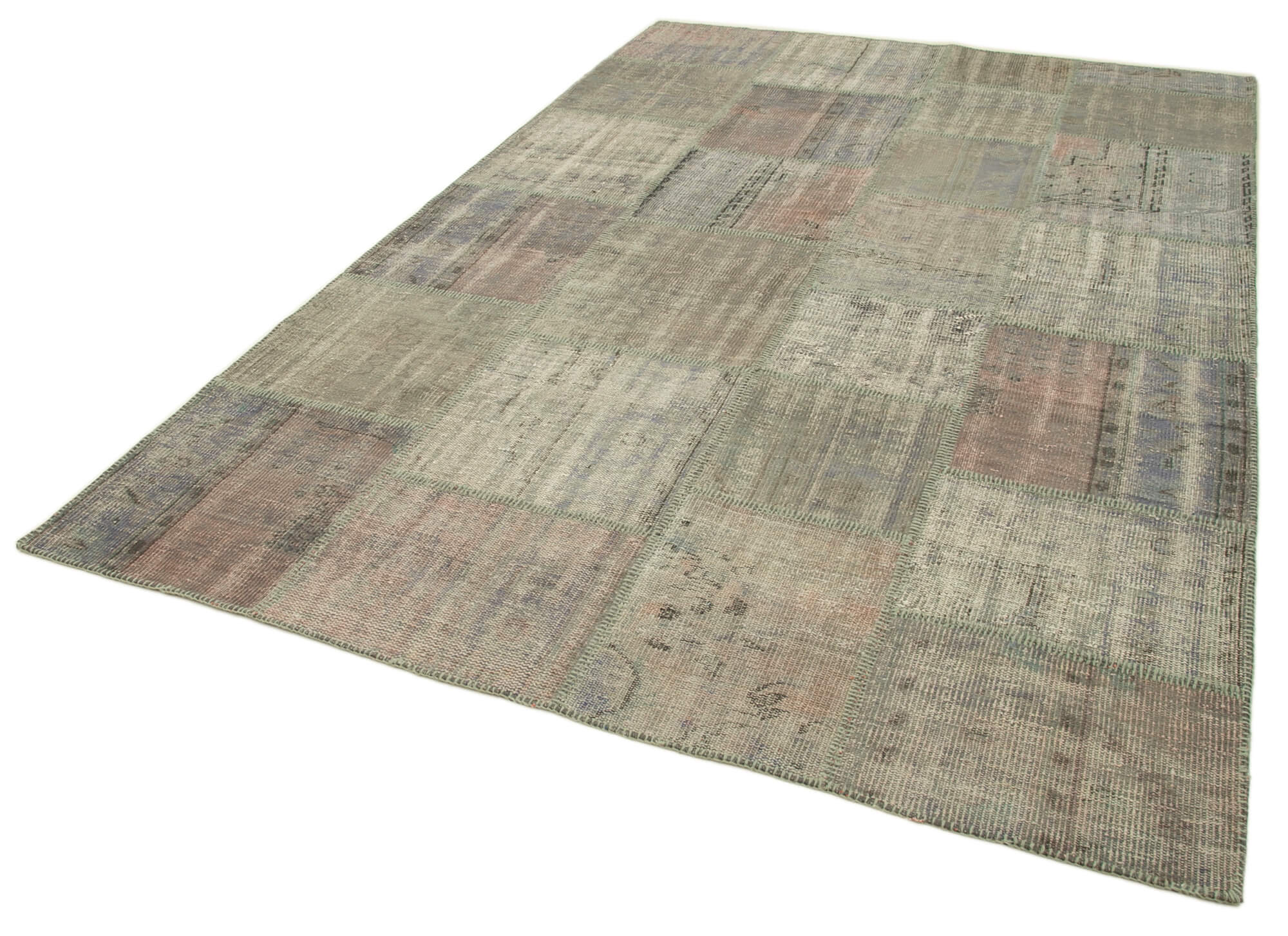 Hand-knotted oriental vintage 198 cm x 302 cm grey patchwork carpet