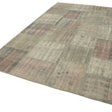 Hand-knotted oriental vintage 198 cm x 302 cm grey patchwork carpet