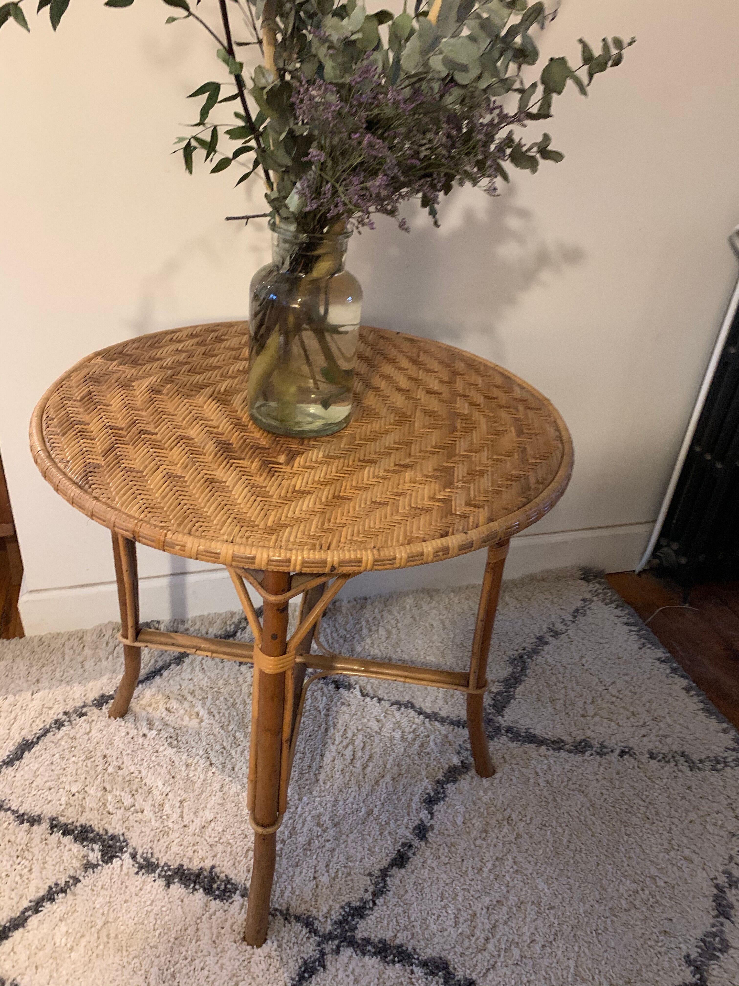 Rattan table for 4 people 70s