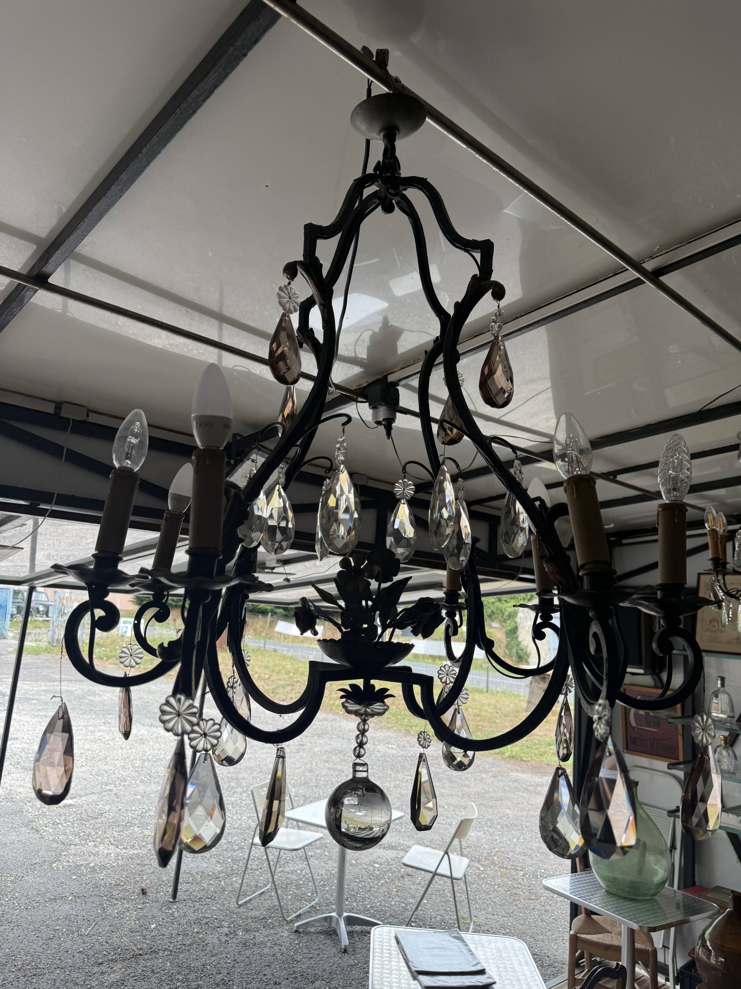 Lustre cage with 8 lights - Louis XV style with flowers 98 X 80