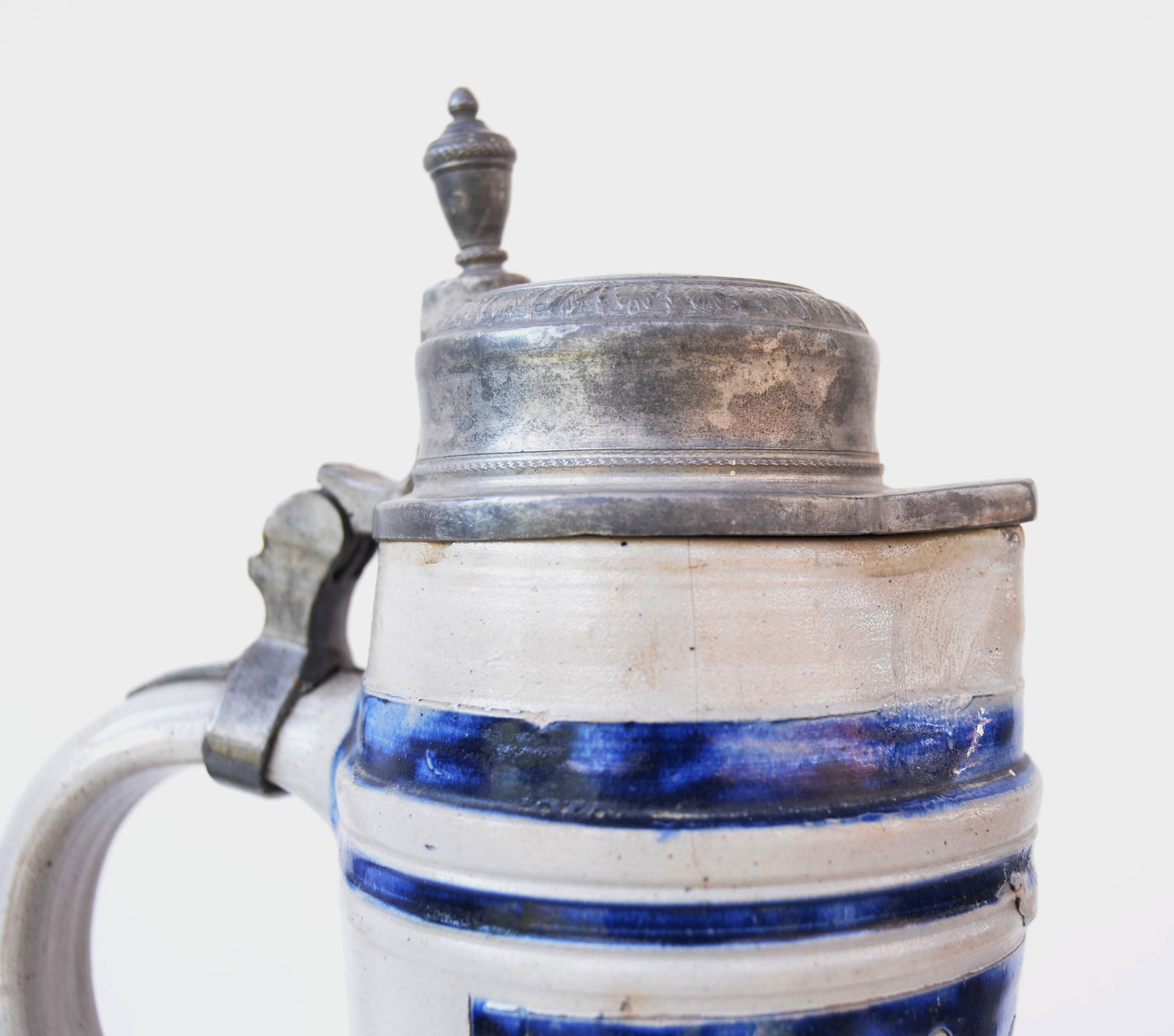 19th Century German Glazed Westerwald Pitcher Biedermeir 2,5L