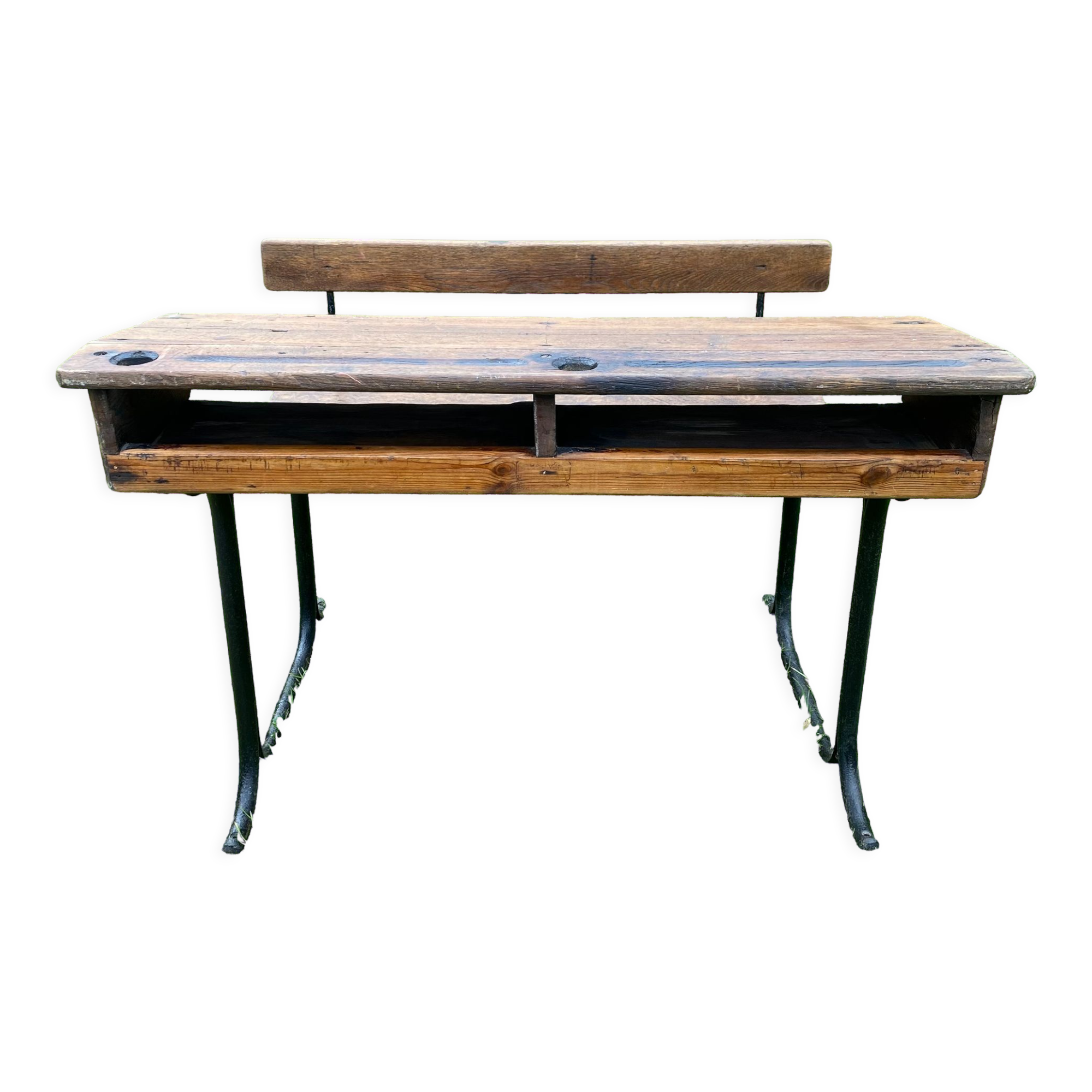 Old school desk in wood and cast iron