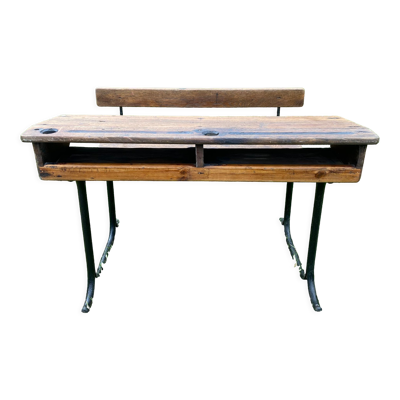 Bureau d’écolier ancien en bois et fonte
