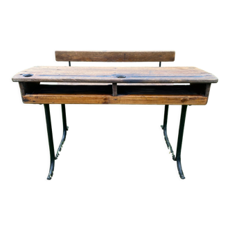 Antique school desk in wood and cast iron