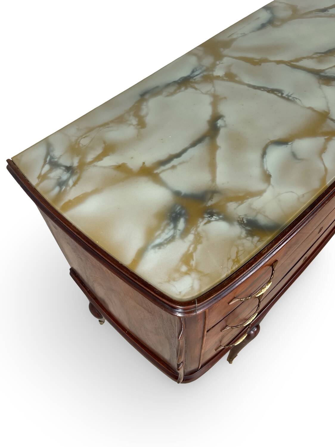 Commode en placage de palissandre avec plateau en onyx vert