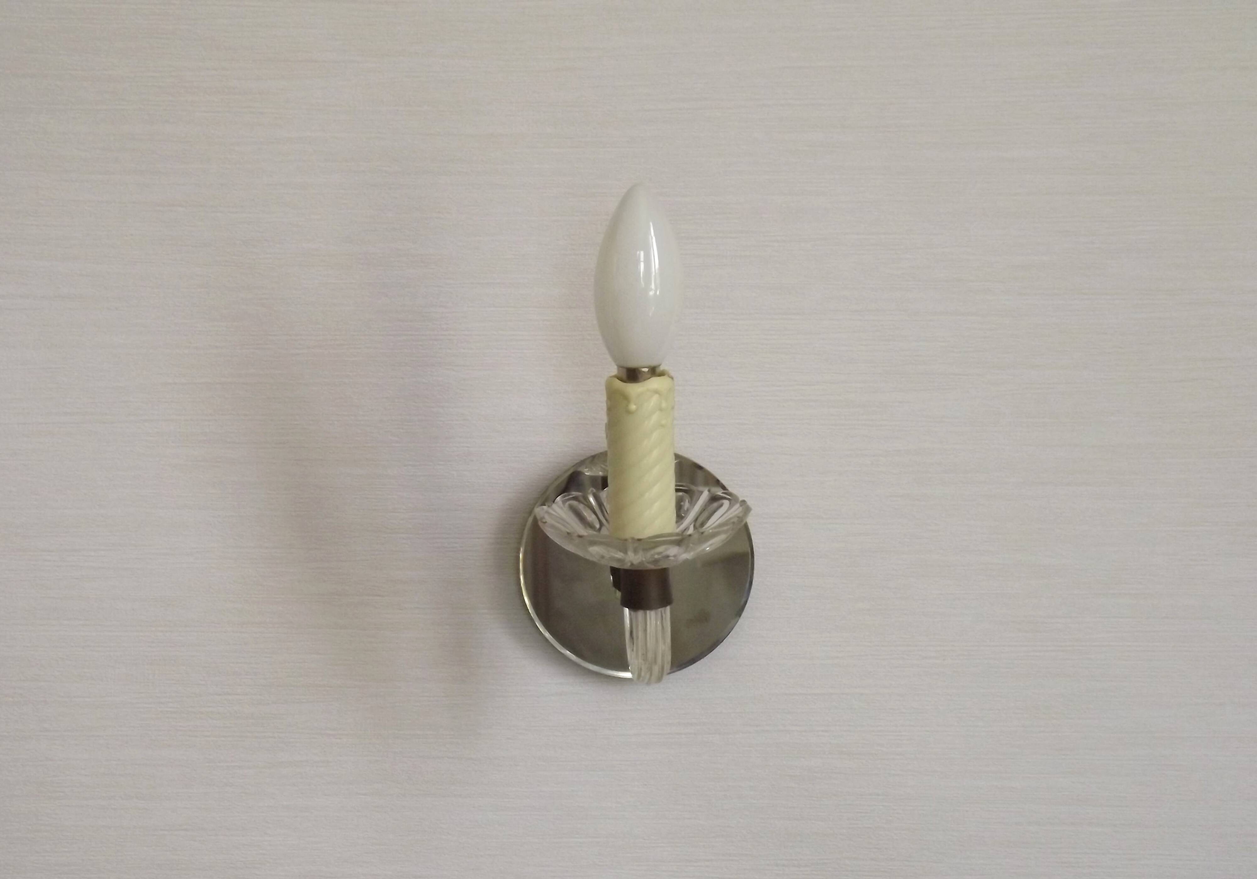 French Vintage Small Mirrored Backplate Wall Sconce Glass Arm & Bobeche