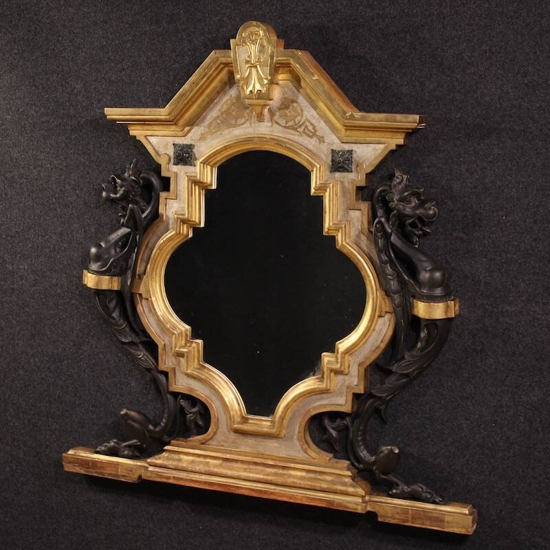 19th century lacquered and gilded Italian mirror