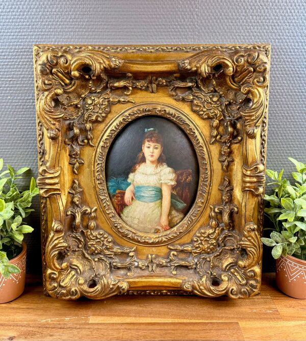 Peinture ancienne sur bois signée Becker (?) – Portrait enfant