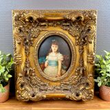 Old painting on wood signed Becker (?) – Portrait of a child