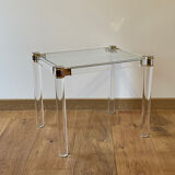 Bedside table, end table in plexiglass and glass, 1970