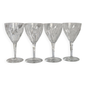 4 Antique Water Glasses - Val Saint Lambert Crystal, Nestor Model, Ham Cut