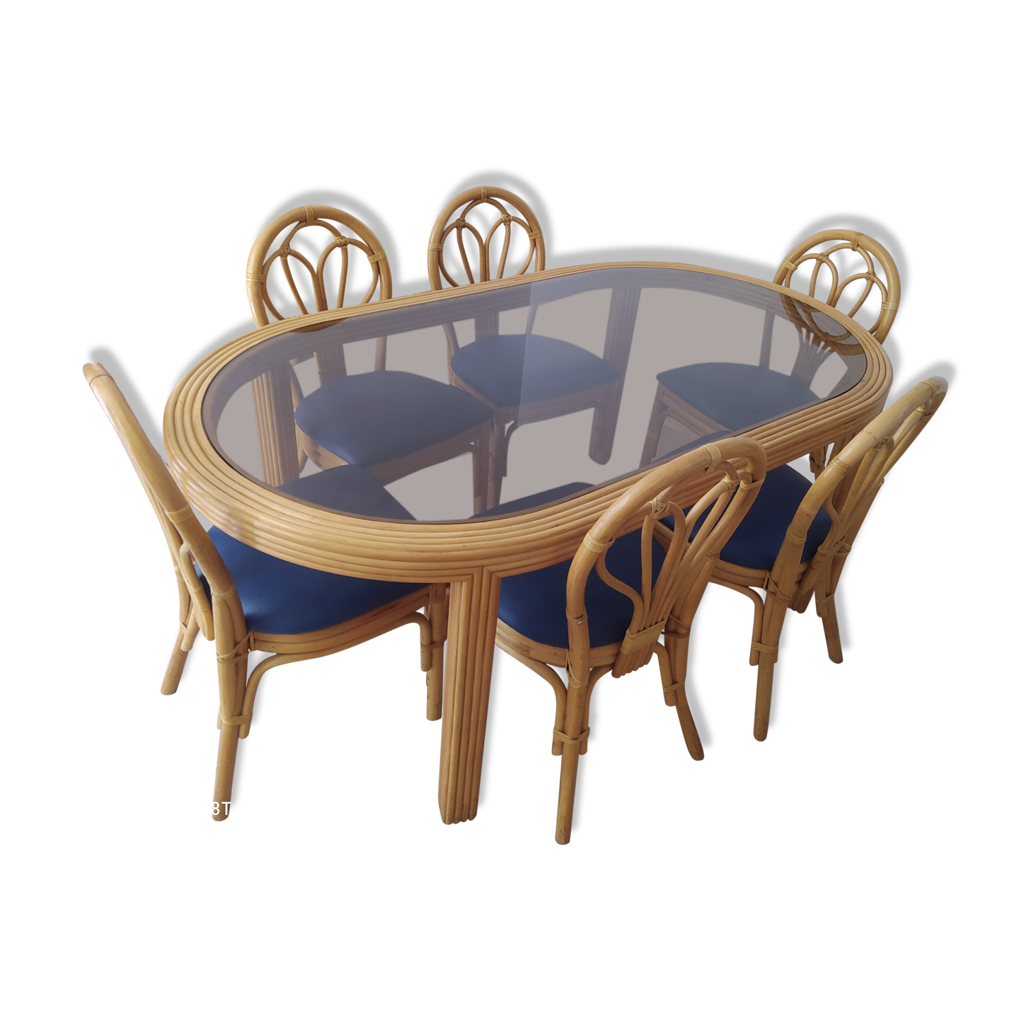 Table de salle à manger en rotin avec 6 chaises en rotin assorti