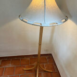 Floor lamp in wood, bamboo and linen