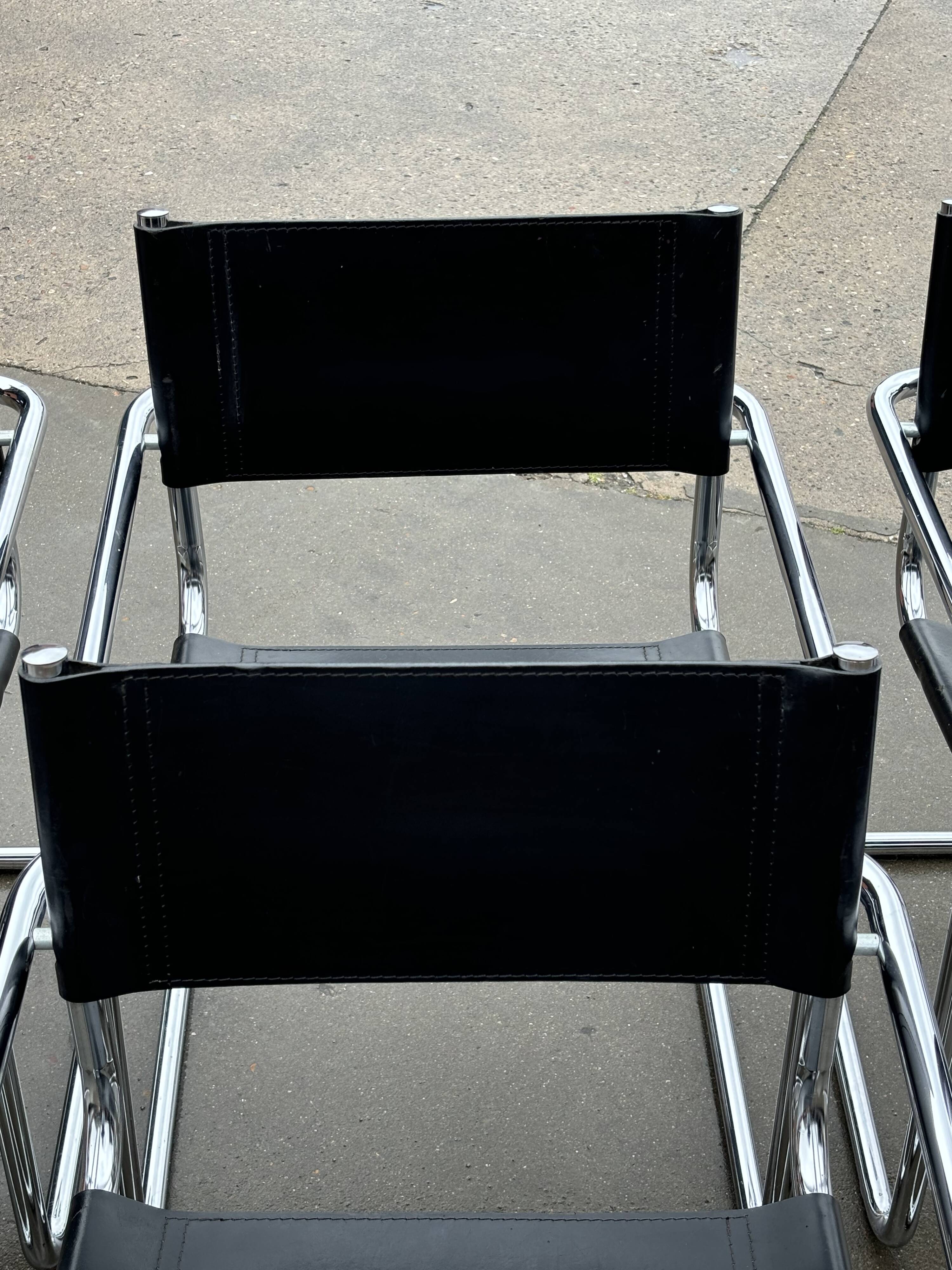Ensemble vintage de 6 chaises à structure tubulaire Mart Stam design cuir