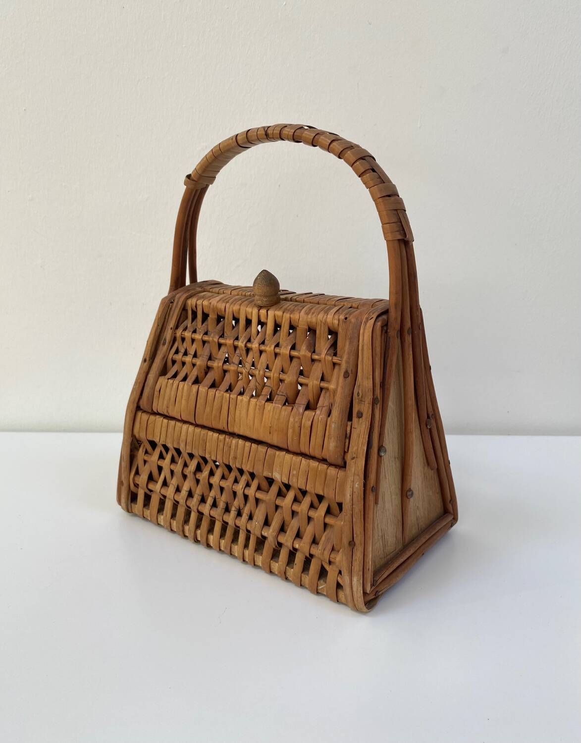 Vintage woven wicker rattan basket