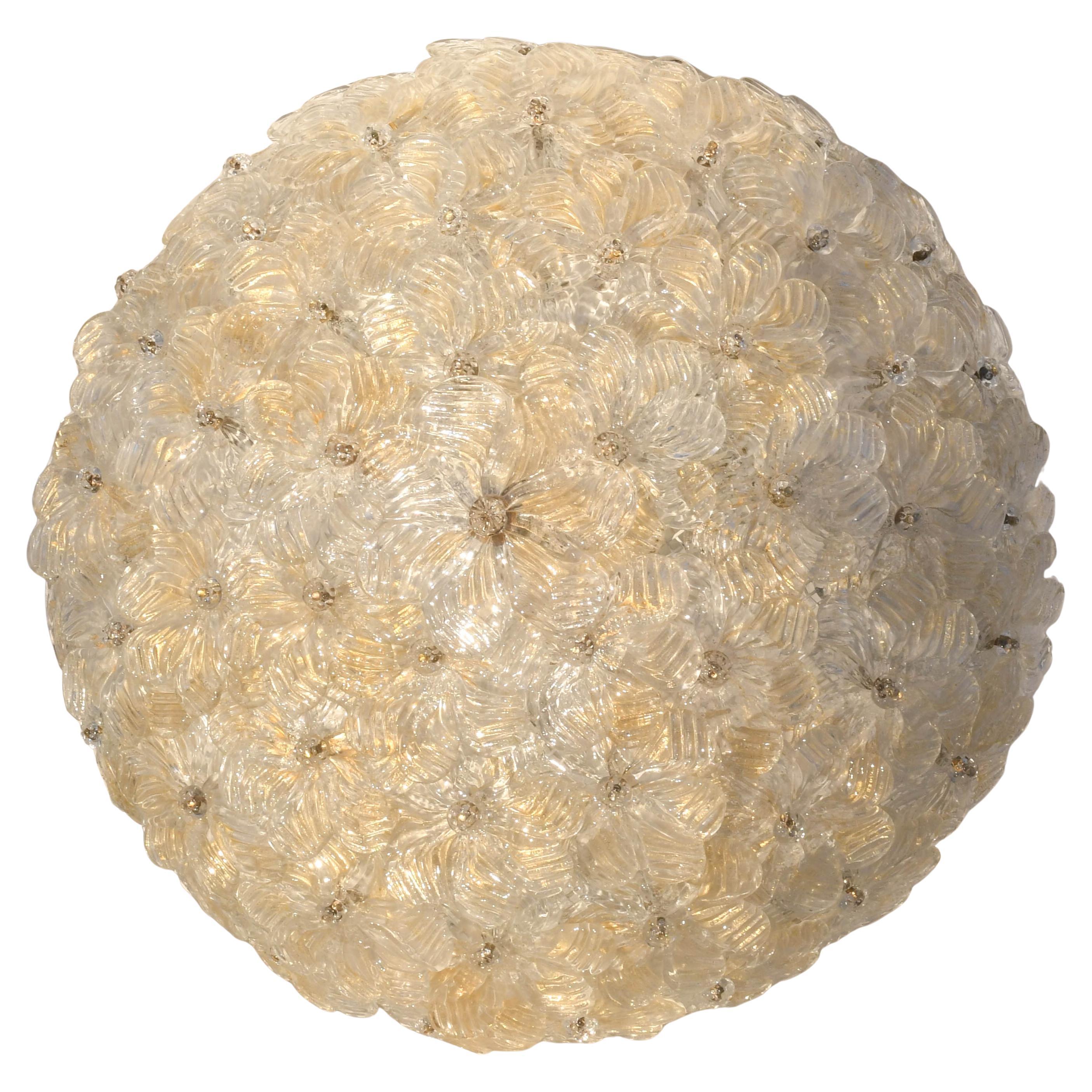 Murano Gold Ceiling Light Flower by Seguso for Venini, Italy, 1960s