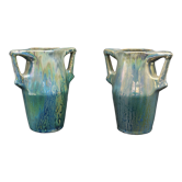 Ceramic alphonse cytere (1861-1941) pair of metallise sandstone vases