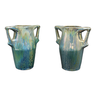 Ceramic alphonse cytere (1861-1941) pair of metallise sandstone vases